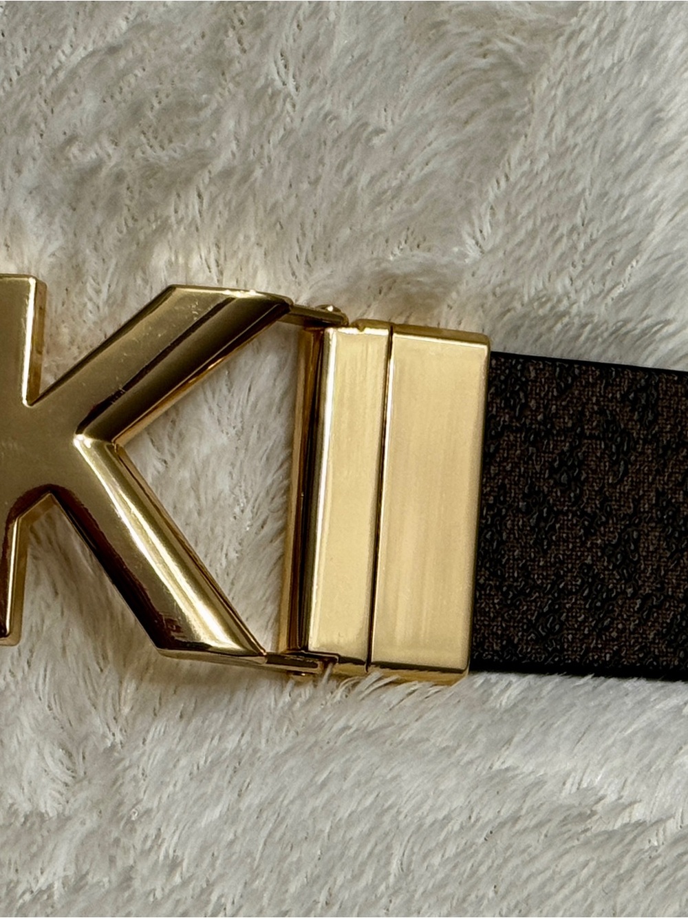 Unisex Michael Kors Monogram Belt with a rotating Gold MK Logo Buckle - Picture 5 of 7